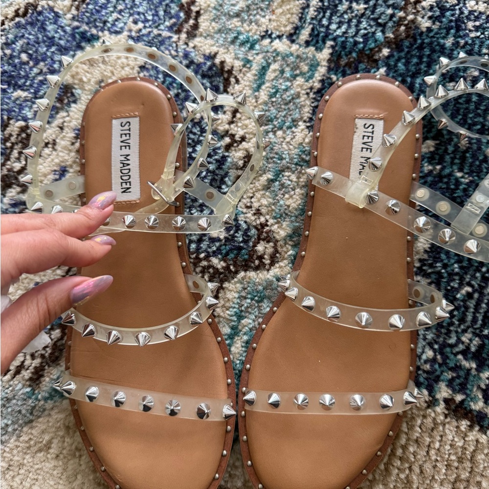 Steve Madden Clear Studded Slide Sandals - Clear/Tan